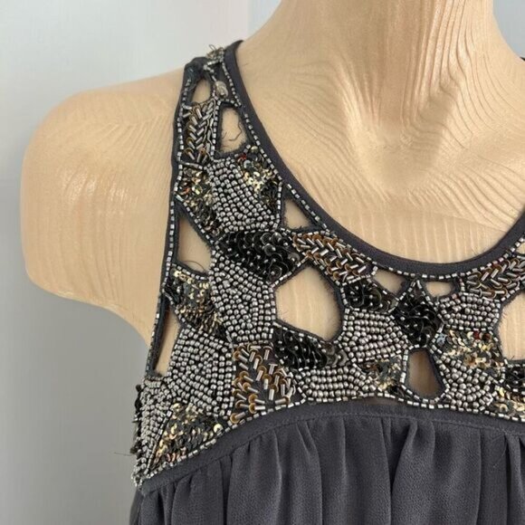 Y2K Vintage Zara Gray Grey Grunge Embellished Sparkly Cut Out Tank Dress Mini L - Picture 6 of 16